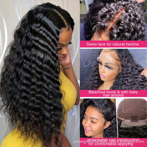 Wholesale Deep Wave Raw Brazilian Virgin Human Hair Full Hd Curly Lace Front Wig Cheap Transparent Lace Frontal Wig For Women